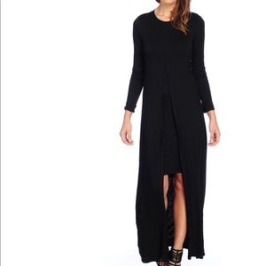 Stretch knit long sleeve scoop neck layered maxi